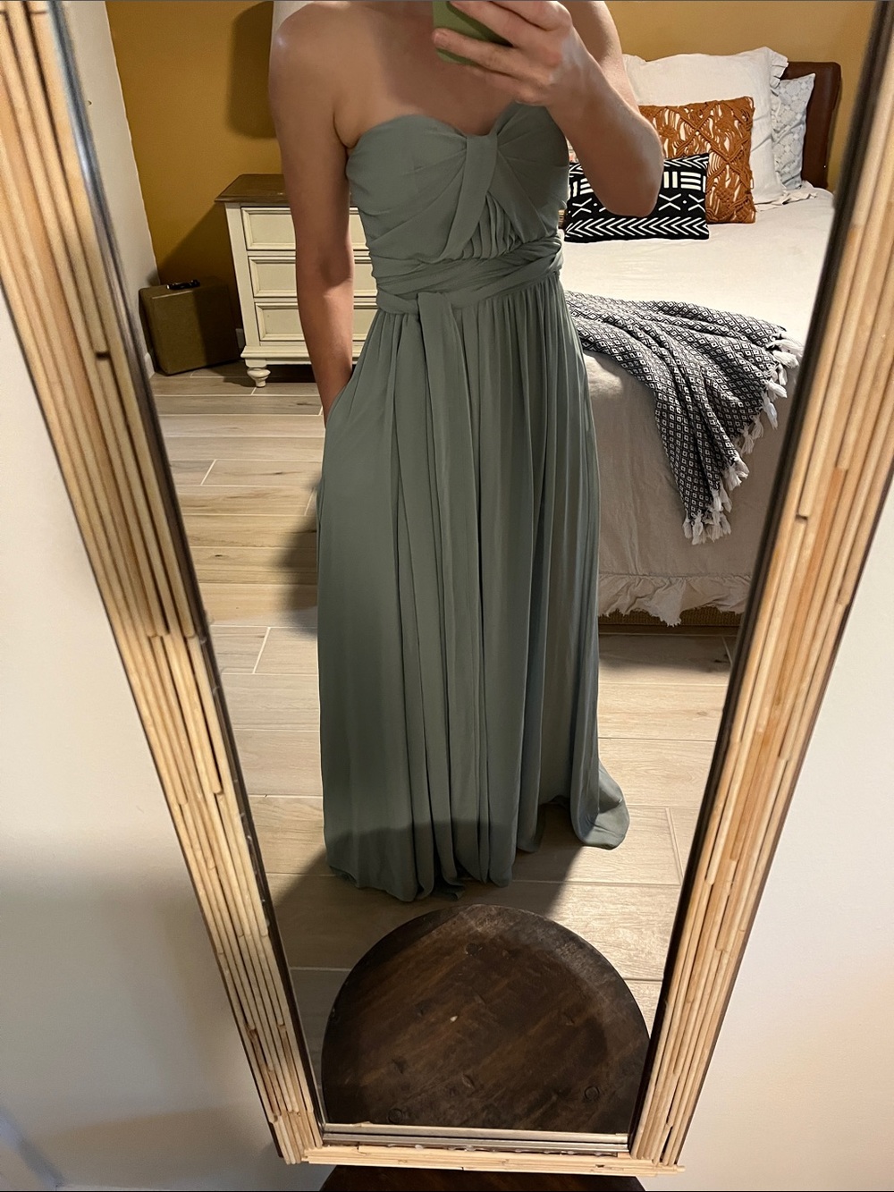 Birdy Grey Multi Strap Sage Green Pleated Maxi Gown